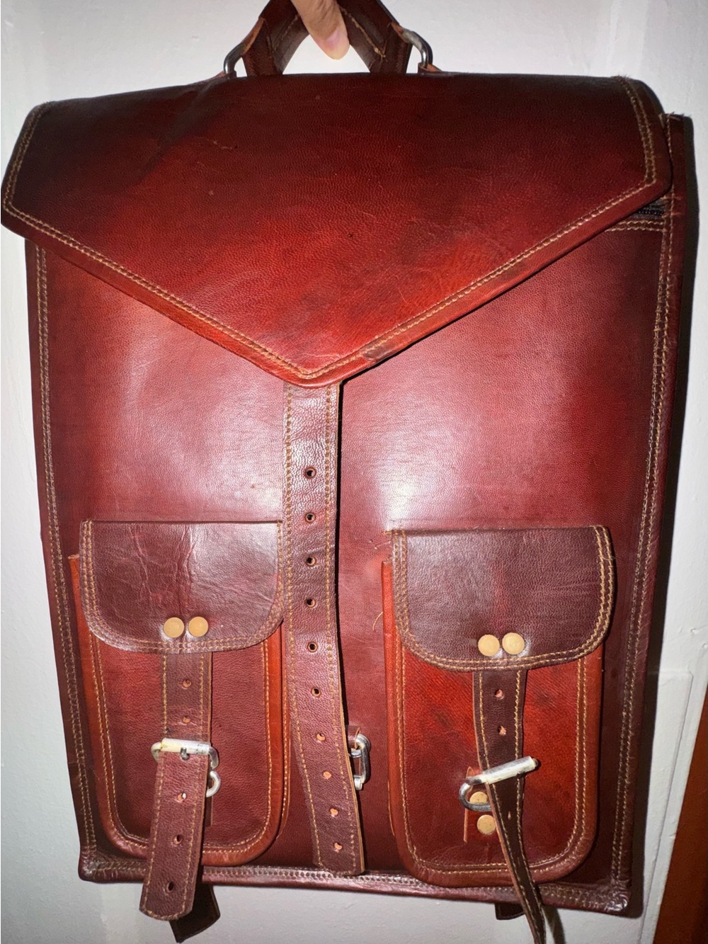 Vintage-Style Brown Leather Unisex's Backpack